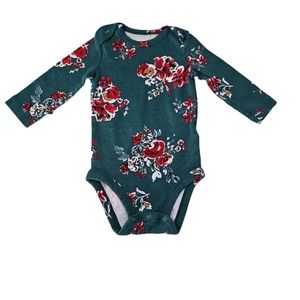 Carter's Green Red Floral Long Sleeve Onsie Size 6 months